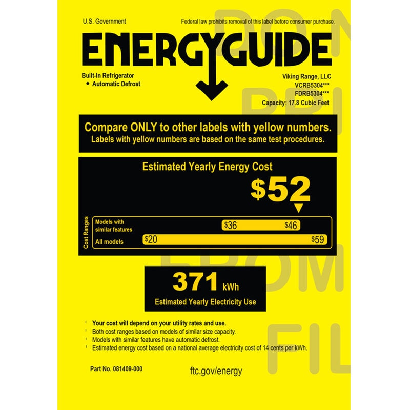 Viking 5 Series 30 in. 18.4 cu. ft. Built-In Counter Depth Freezerless Refrigerator - Custom Panel Ready, , hires