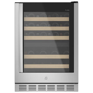 GE 24 in. Undercounter Wine Cooler with Wood Racks, Dual Temperature Zones & 44 Bottle Capacity - Stainless Steel, , hires