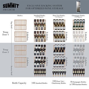 Summit 24 in. Wine Cooler with Wood Racks, Dual Temperature Zones & 118 Bottle Capacity - Stainless Steel, , hires