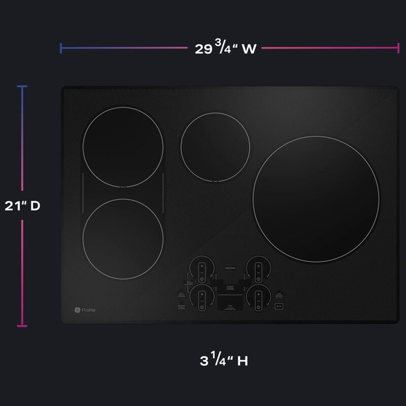 GE Profile 30 in. 4-Burner Smart Induction Cooktop with Simmer Burner & Power Burner - Black, , hires