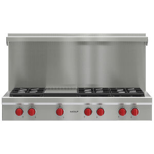Wolf 48 in. Liquid Propane Gas Cooktop with 6 Sealed Burners & Griddle - Stainless Steel, , hires