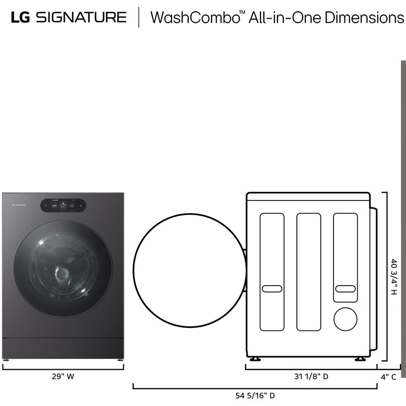 LG SIGNATURE 29 in. 5.8 cu. ft. Smart Electric Front Load Ventless All-in-One Washer/Dryer Combo with TurboWash 360 Technology, Sensor Dry, Sanitize & Steam Cycle - Brushed Black Steel, , hires