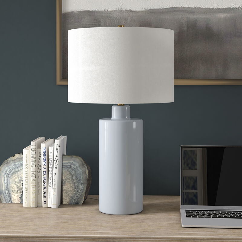 Hudson & Canal Selina 25" Tall Ceramic Table Lamp with Fabric Shade - Smoky Blue, , hires