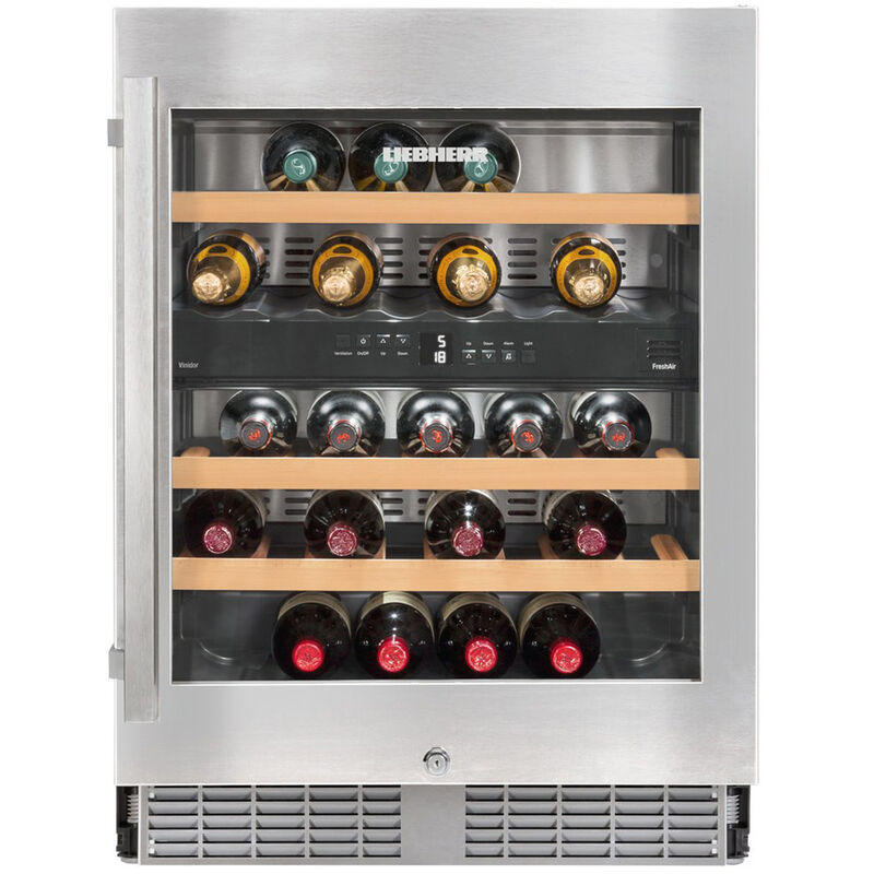 Liebherr 24 in. Undercounter Wine Cabinet with Wood Racks, Dual Temperature Zones & 34 Bottle Capacity - Stainless Steel, , hires