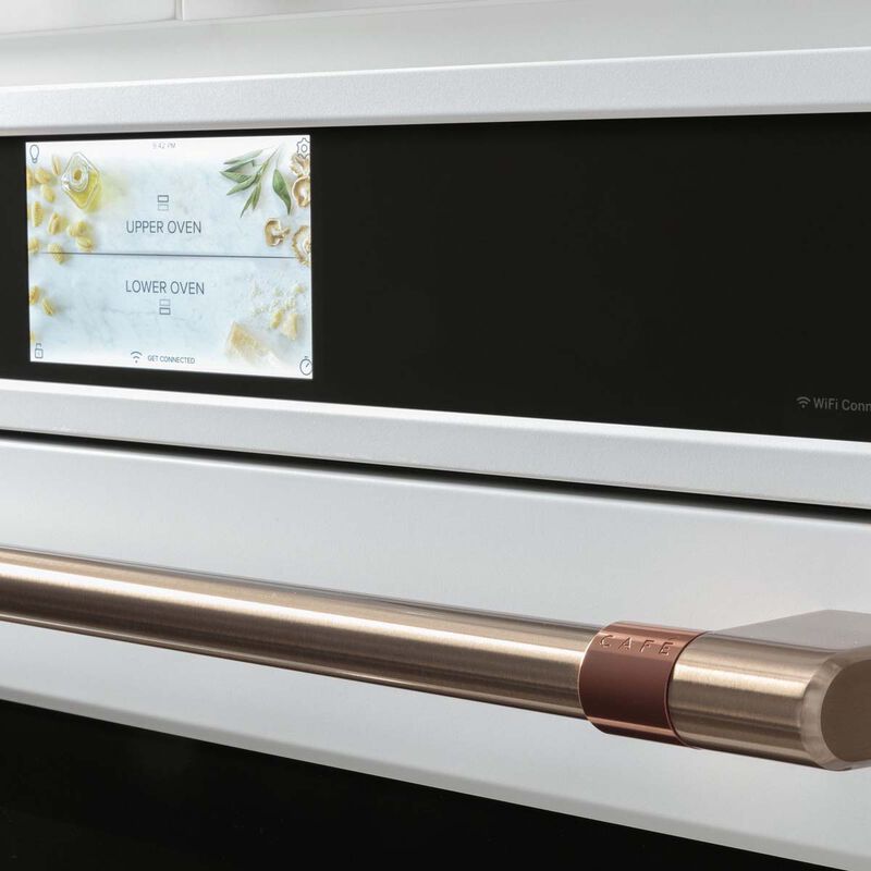 Cafe Professional Series 30 in. 10 cu. ft. Smart Top Control Electric Double Wall Oven with True European Convection - Matte White, Matte White, hires