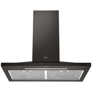 LG 30 in. Ducted Chimney Style Range Hood with 600 CFM, 5 Fan Speeds & 1 LED Light - Black Stainless, Black Stainless, hires