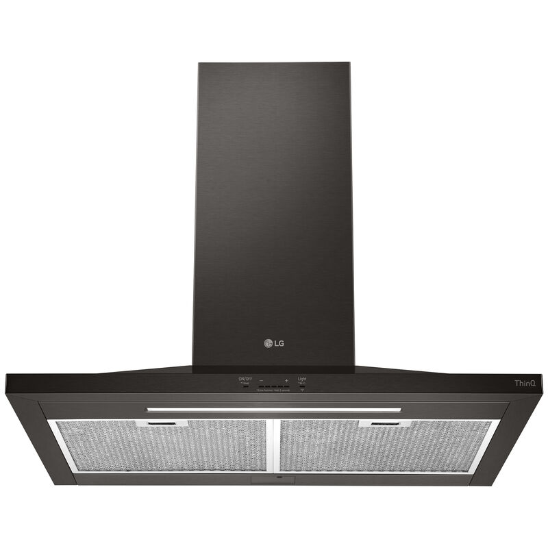 LG 30 in. Ducted Chimney Style Range Hood with 600 CFM, 5 Fan Speeds & 1 LED Light - Black Stainless, Black Stainless, hires