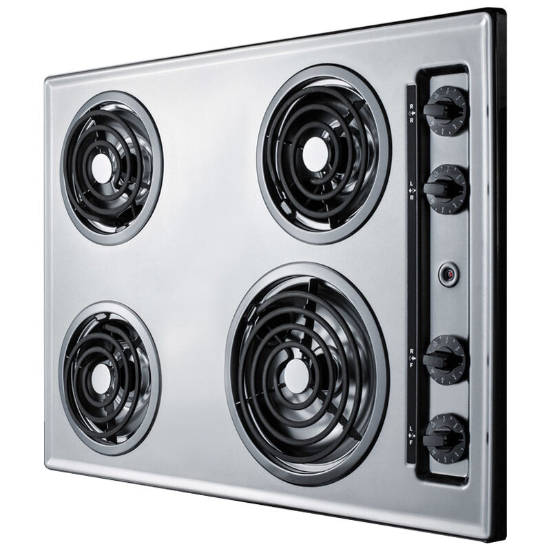 Summit 30 in. 4-Burner Electric Cooktop - Stainless Steel Look, , hires