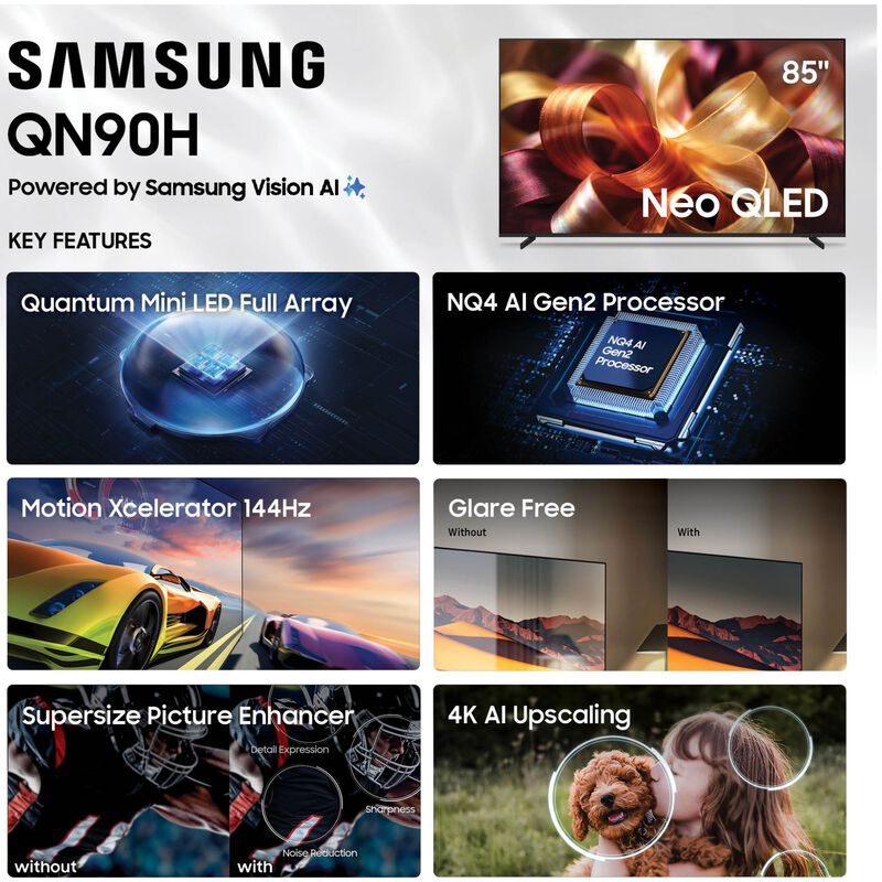Samsung - 65" Class QN90H Neo QLED 4K UHD Smart Tizen TV, , hires