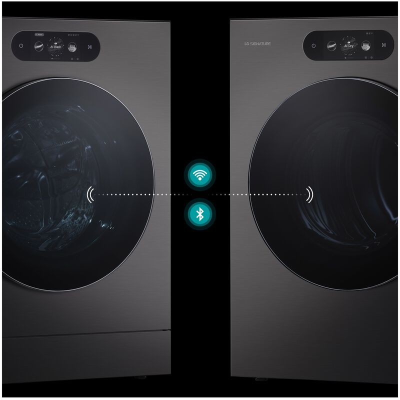 LG 29 in. 5.8 cu. ft. Smart Stackable Front Load Washer with Built-In Intelligence, TurboWash 360, EZ Dispense, Sanitize & Steam Cycle - Brushed Black Steel, , hires