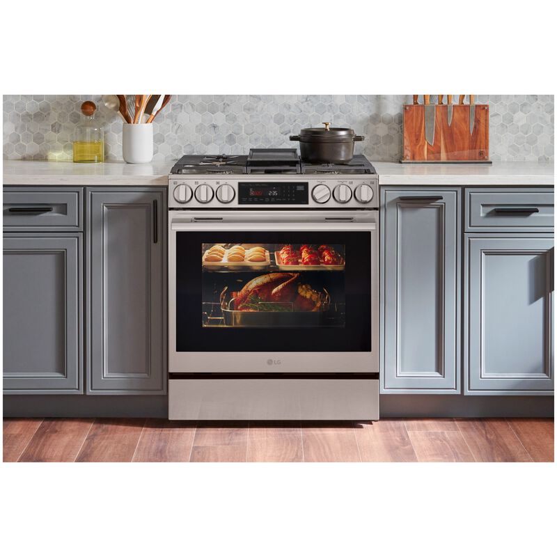 LG 30 in. 6.3 cu. ft. Smart Air Fry True European Convection Slide-In Gas Range with 5 Sealed Burners & Griddle - PrintProof Stainless Steel, , hires