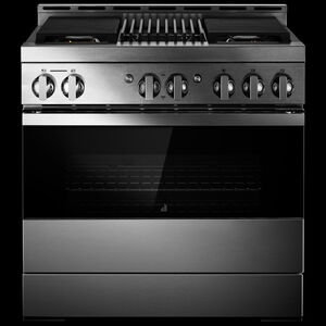 JennAir Noir Series 36 in. 5.1 cu. ft. Smart True European Convection Gas Range with 4 Sealed Burners & Grill - Stainless Steel, , hires