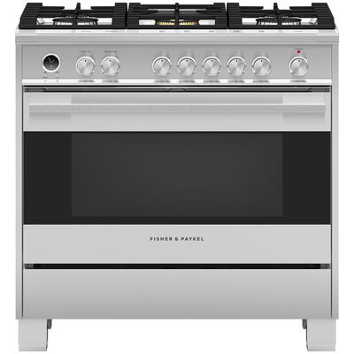 Fisher & Paykel Series 5 Contemporary 36 in. 4.9 cu. ft. Convection Oven Freestanding Dual Fuel Range with 5 Sealed Burners - Stainless Steel | OR36SDG6X1