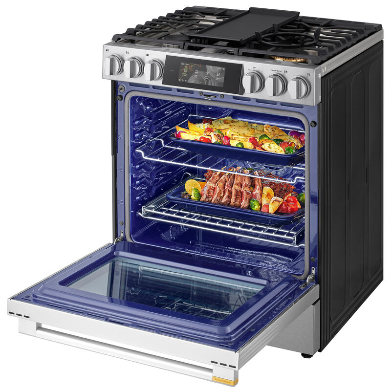 LG Signature 30 in. 6.3 cu. ft. Smart Air-Fry True European Convection Slide-in Gas Range with 5 Sealed Burners & Griddle - PrintProof Stainless Steel, , hires