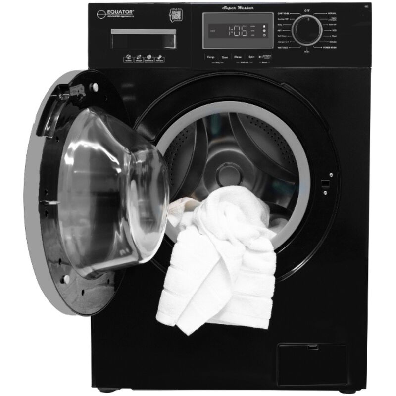 Equator Compact 24 in. 1.57 cu. ft. Stackable Front Load Washer with Pet & Sanitize Cycle - Black, , hires