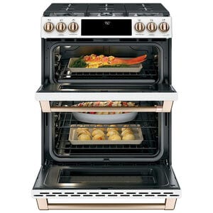Cafe 30 in. 6.7 cu. ft. Smart Air Fry True European Convection Double Oven Slide-In Gas Range with 6 Sealed Burners & Griddle - Matte White, Matte White, hires