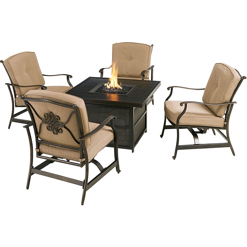 Slat Top Gas Fire Pit Table, Fire Pit And Chairs Set