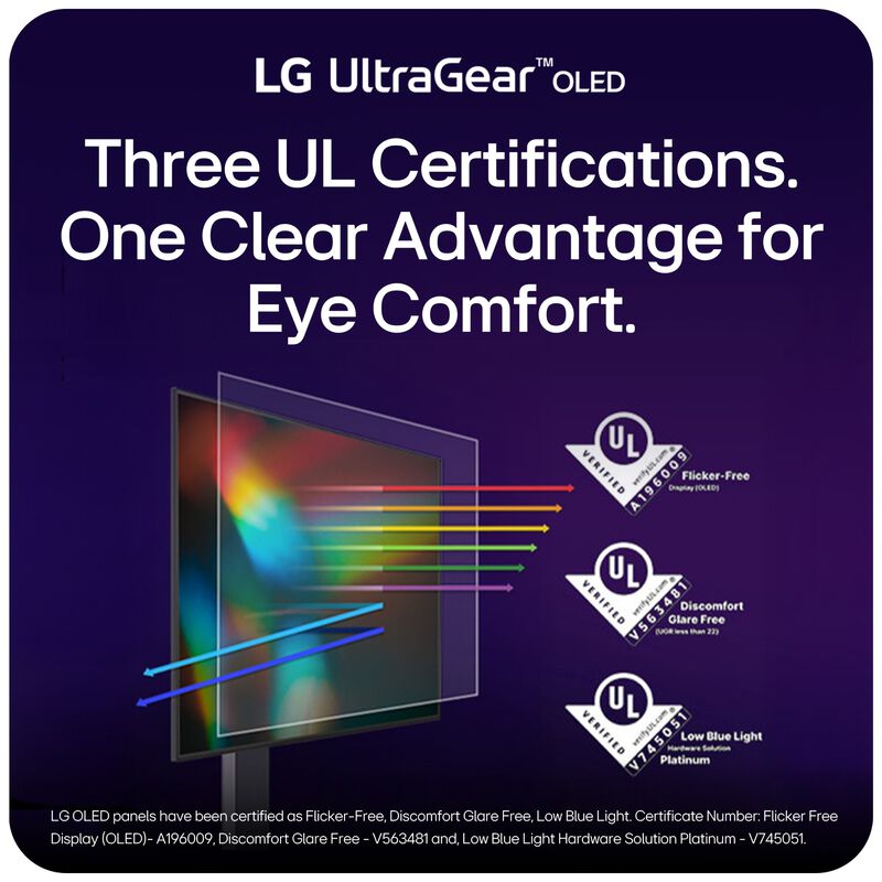 LG 27 in. UltraGear Glossy OLED QHD 1440p 240Hz 0.03ms G-Sync Compatible Gaming Monitor with HDMI - Black, , hires