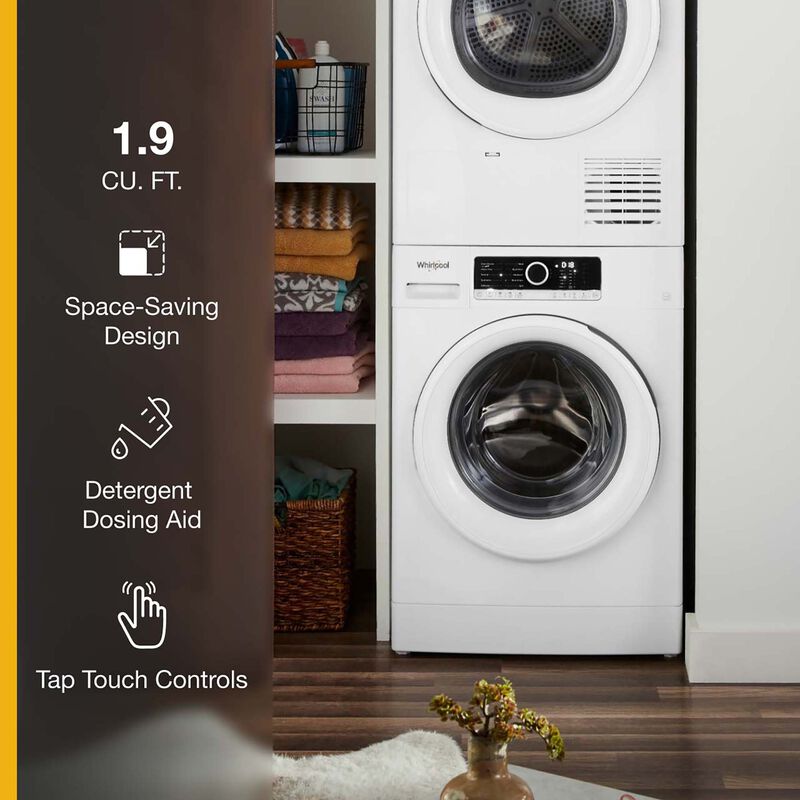 Whirlpool 24 in. 1.9 cu. ft. Stackable Front Load Washer with Detergent Dosing Aid & Sanitize Cycle - White, , hires