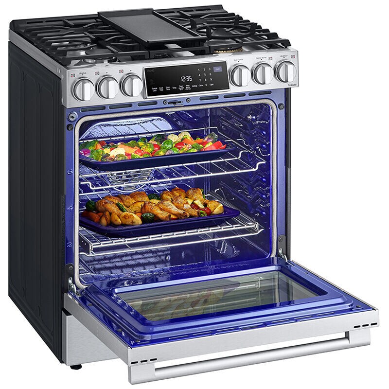 LG InstaView 30 in. 6.3 cu. ft. Smart Air Fry True European Convection Slide-In Gas Range with 5 Sealed Burners & Griddle - Stainless Steel, , hires