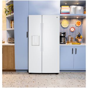 GE 36 in. 23.6 cu. ft. Counter Depth Side-by-Side Refrigerator with Ice & Water Dispenser - White, , hires