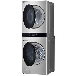 LG 27 in. 5.0 cu. ft. Smart Gas Front Load WashTower with AI Sensor Dry, TurboSteam, Allergiene Cycle, ezDispense, AI DD 2.0 Advanced Washing, Sensor Dry, Sanitize & Steam Cycle - Noble Steel, Noble Steel, hires