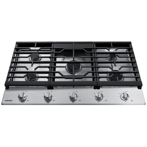 Samsung 36 in. 5-Burner Natural Gas Cooktop with Simmer Burner & Power Burner - Stainless Steel, Stainless Steel, hires