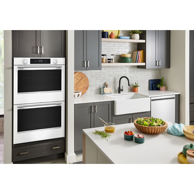 KitchenAid 30 in. 10.0 cu. ft. Smart Top Control Steam Electric Double Wall Oven with True European Convection - White, , hires