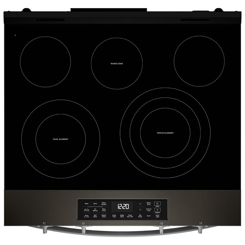 Whirlpool 30 in. 5.3 cu. ft. Smart Air-Fry Standard Convection Electric Range with Radiant Burners - Black Stainless Steel, , hires