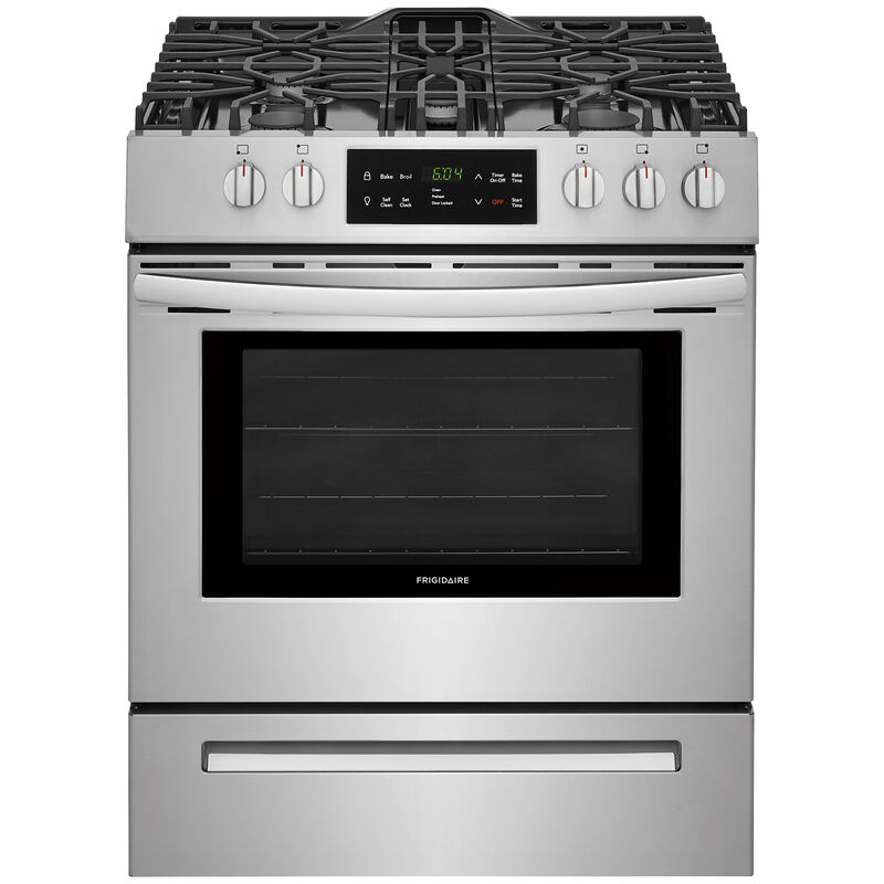 Frigidaire 30 Slide In Gas Range With 5 Sealed Burners 5 0 Cu Ft Single Oven Storage Drawer Stainless Steel P C Richard Son