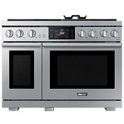 Dacor 48 in. 8.8 cu. ft. Smart Air Fry Convection Double Oven Freestanding Natural Gas Dual Fuel Range with 6 Sealed Burners & Griddle - Silver Stainless | DOP48T963DS