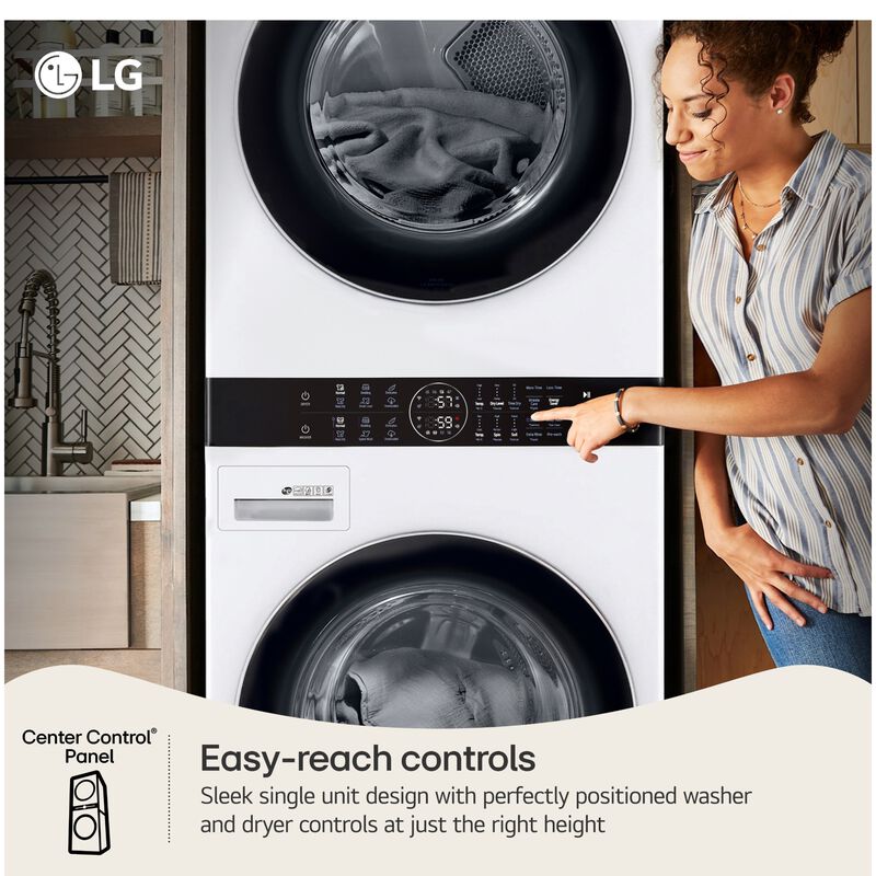 LG 27 in. WashTower with 4.5 cu. ft. Washer with 10 Wash Programs and TurboWash 360 & 7.4 cu. ft. Electric Dryer with 9 Dryer Programs, Sensor Dry & Wrinkle Care - White, White, hires