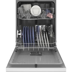 GE 24 in. Front Control Flush-Mount Dishwasher with 59 dBa Sound Level, Dry Boost & Pocket Handle - White, White, hires
