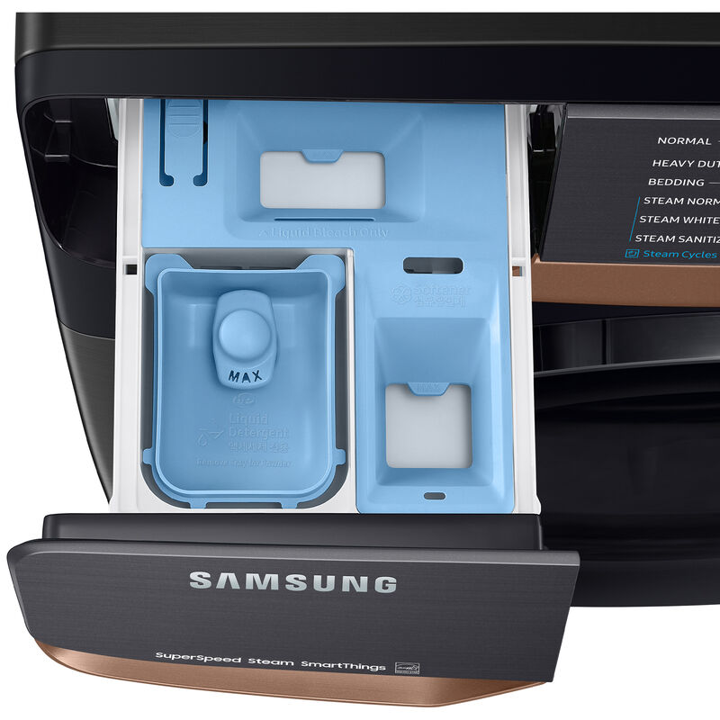 Samsung 5.0 cu. ft. Smart Stackable Front Load Washer with Sanitize Cycle, Steam Wash & MultiControl - Brushed Black, Brushed Black, hires