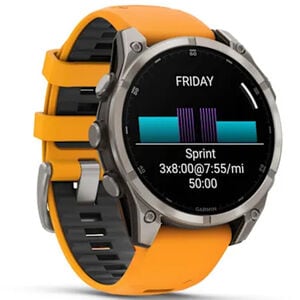 Garmin f nix 8 47 mm, AMOLED Smart Watch - Sapphire, Titanium with Spark Orange/Graphite Silicone Band, , hires