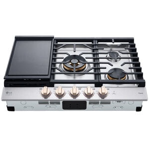 LG Studio 30 in. 5-Burner Smart Natural Gas Cooktop with Griddle, Simmer Burner & Power Burner - Essence White, , hires
