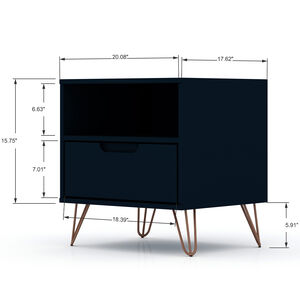Manhattan Comfort Rockefeller Mid-Century Modern 1-Drawer Nightstand Tatiana Midnight Blue, Midnight Blue, hires
