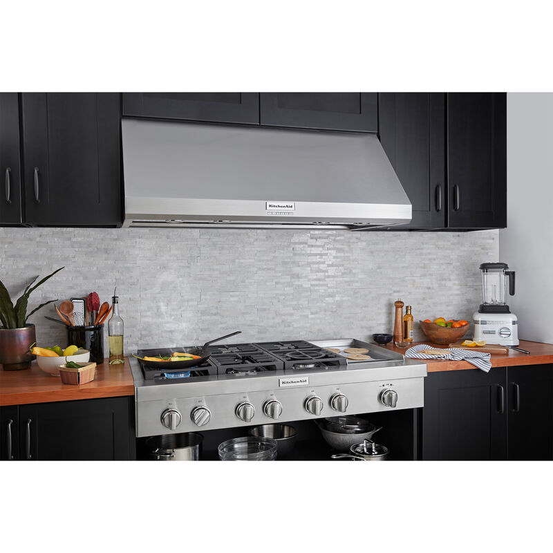 KitchenAid 48 in. Ducted Canopy Pro Style Style Range Hood with 4 Fan Speeds & 4 LED Lights - Stainless Steel, , hires