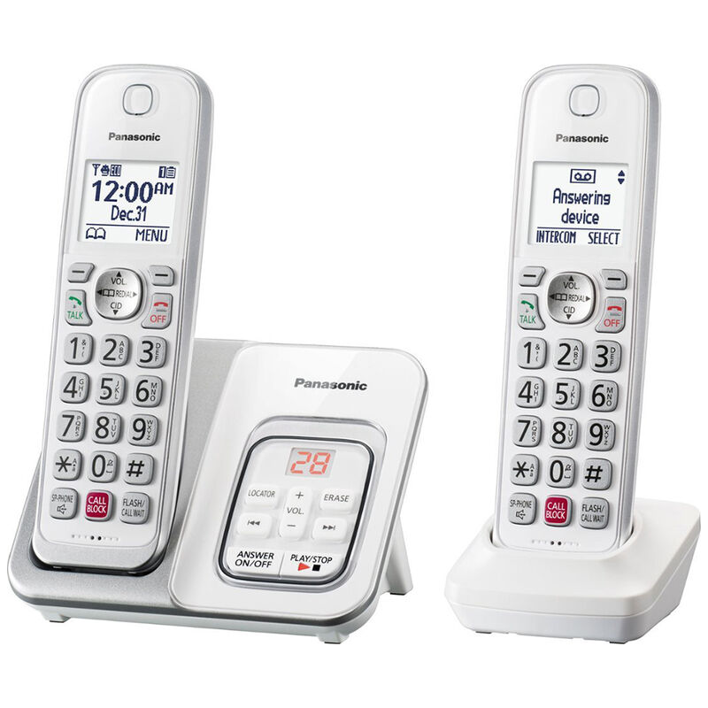 Panasonic 2-handset Cordless Phone Set with Answer Machine & Caller ID -  White