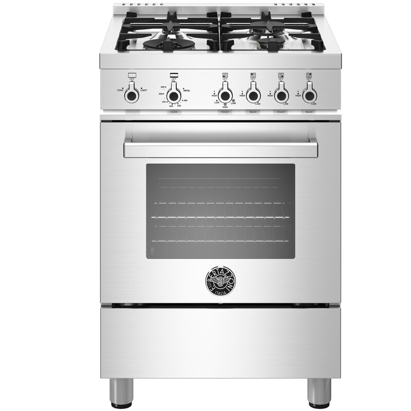 Bertazzoni Professional Series 24 in. 2.4 cu. ft. Convection Oven  Freestanding Gas Range with 4 Sealed Burners - Stainless Steel | P.C.  Richard & Son