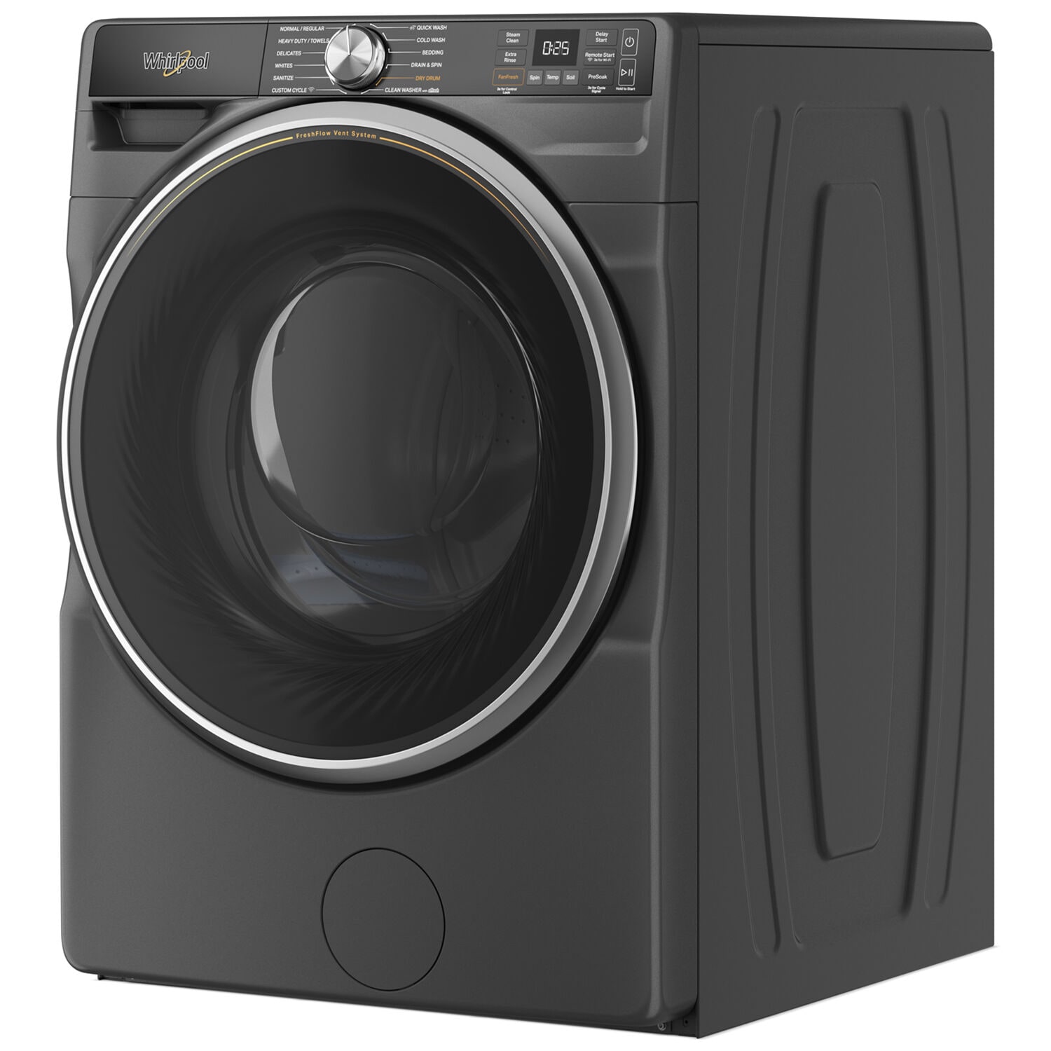 Whirlpool 27 in. 5.0 cu. ft. Smart Stackable Front Load Washer with FreshFlow Vent System Sanitize Steam Cycle Volcano Black