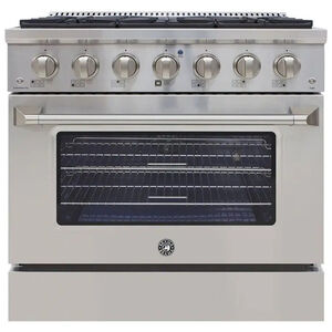 Brama 36 in. 5.2 cu. ft. Convection Oven Freestanding Natural Gas Range with 6 Sealed Burners - Stainless Steel, , hires