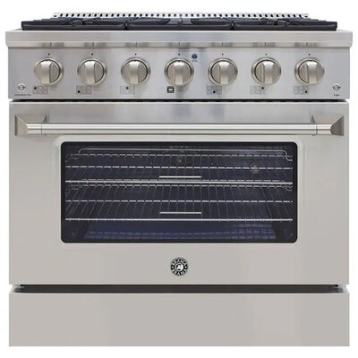 Brama 36 in. 5.2 cu. ft. Convection Oven Freestanding Natural Gas Range with 6 Sealed Burners - Stainless Steel | BR-36SSGG