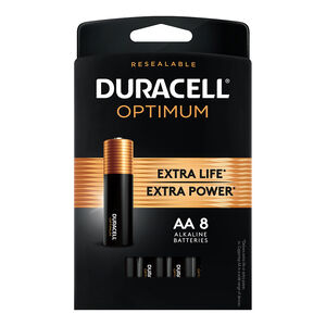 Duracell Optimum AA 1.5V Alkaline Extra Life Batteries - 8 Pack, , hires