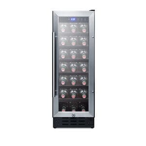 Summit 12 in. Undercounter Wine Cooler with Wood Racks, Single Temperature Zone & 21 Bottle Capacity - Stainless Steel, , hires