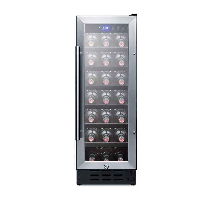 Summit 12 in. Undercounter Wine Cooler with Wood Racks, Single Temperature Zone & 21 Bottle Capacity - Stainless Steel, , hires