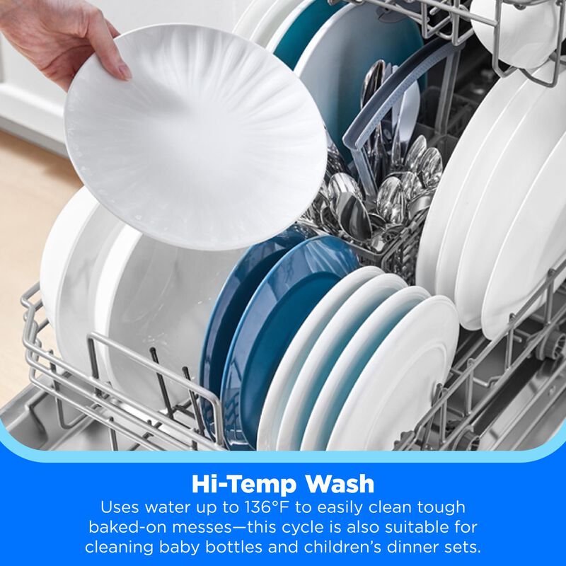 Midea 18 in. Front Control Dishwasher with 52 dBA Sound Level & Pocket Handle - White, , hires