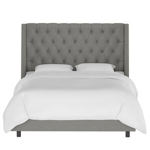Skyline Queen Nail Button Tufted Wingback Bed in Linen - Grey, Grey, hires