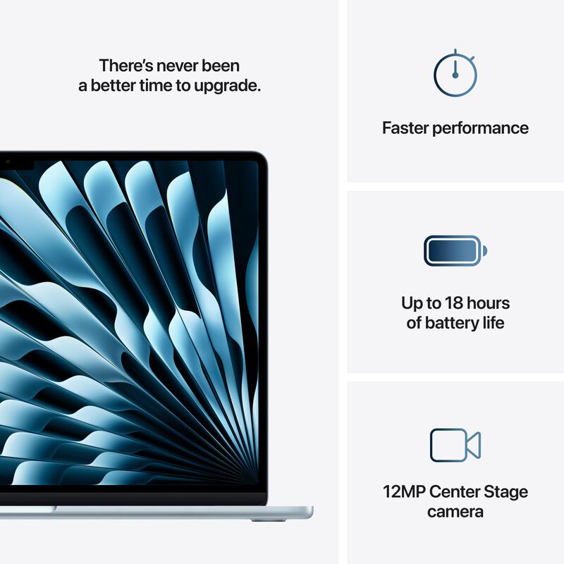 Apple MacBook Air (2025) 15.3 in. Notebook with Apple Intelligence, Apple M4 10-Core CPU, 10-Core GPU, 16 GB RAM, 512 GB SSD, up to 18 Hrs. of Battery Life & Mac OS - Sky Blue, , hires