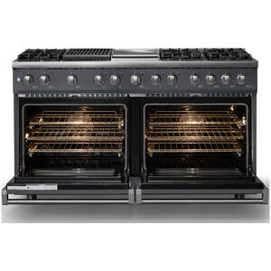 Viking 5 Series 60 in. 9.4 cu. ft. True European Convection Double Oven Dual Fuel Range with 6 Sealed Burners, Grill & Griddle - Cast Black - Natural Gas, Polished Chrome Trim Option, , hires